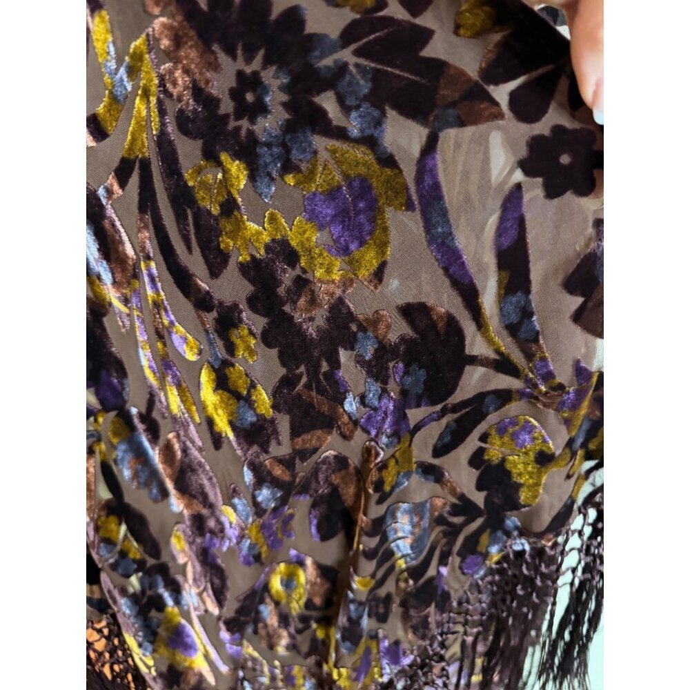 Shiba 1990s Womens Shawl Dress Size Large Brown Purple Burnout Silk Velvet Party - Picture 15 of 16